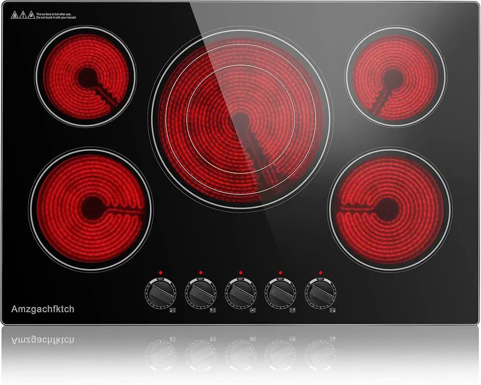 30 Inch Built-in Electric Cooktop 5 Burner, 9000W, 220V Hardwired