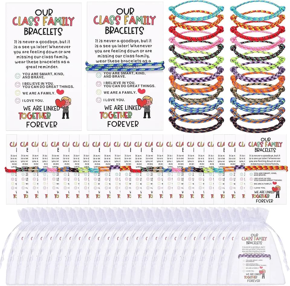 72 Pcs End of Year Gift Friendship Bracelet Kit 12 Assorted Colors Woven Rope Bracelets with Cards and Organza Bags Adjustable Handmade String Bracelets for DIY Craft Party Favors