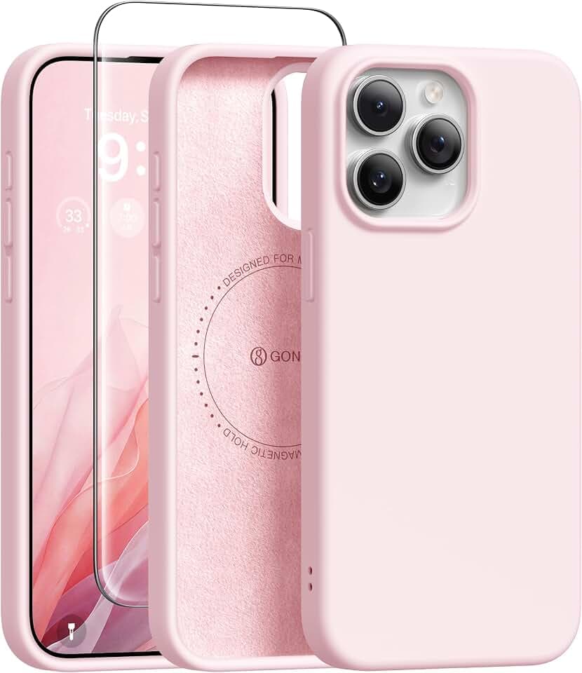 GONEZ Magnetic for iPhone 15 Pro Case, Silicone Cover Chalk Pink