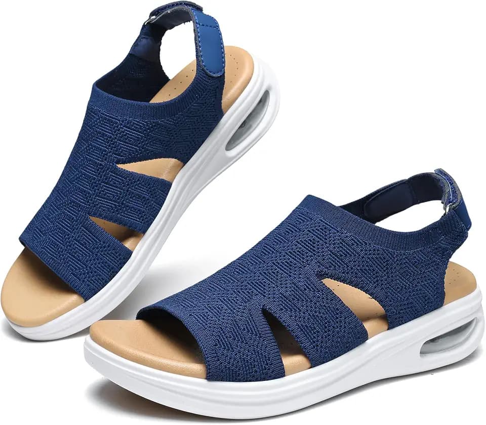 Womens Walking Sandals with Arch Support Air Cushion Comfortable Wedge Sandals for Women Non-Slip Breathable Knit Platform Shoes for Summer Travel Hiking Work Standing All Day