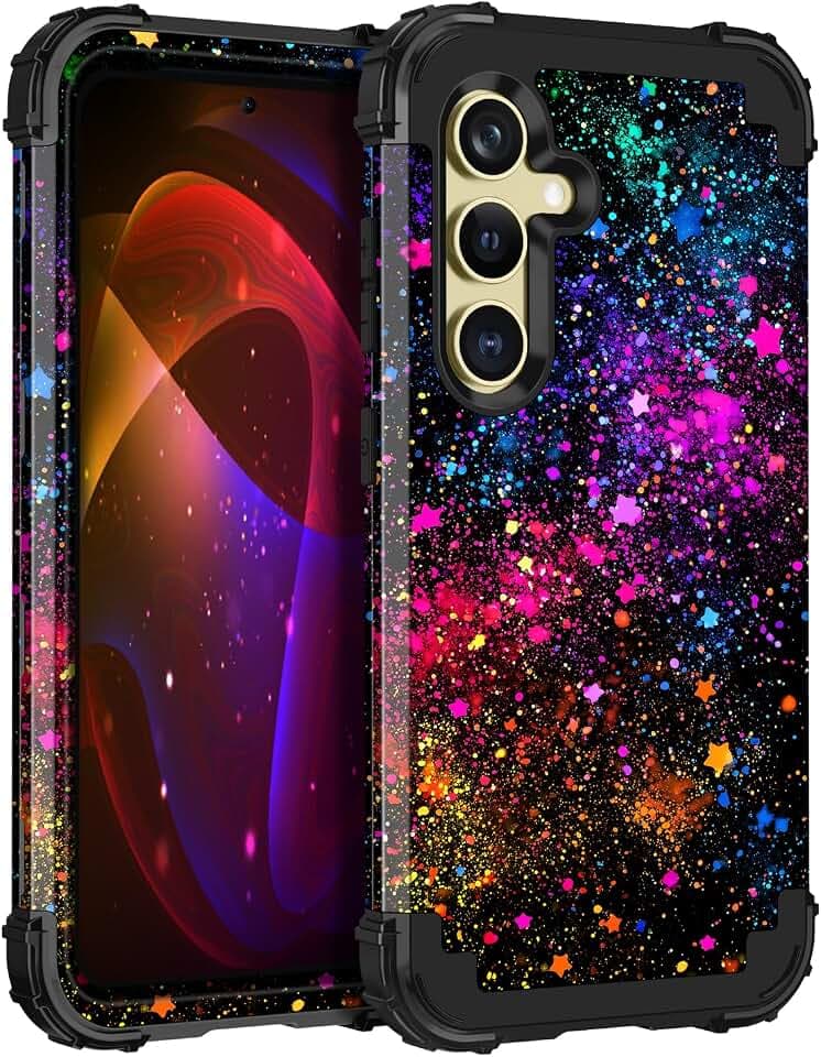 Miqala for Galaxy S24 Case,Glow in The Dark Three Layer Heavy Duty Shockproof Protection Hard Plastic Bumper+Soft Silicone Protective Case for Samsung Galaxy S24 5G,Colorful Sky