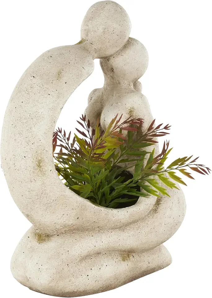Deco 79 Magnesium Oxide People Indoor Outdoor Planter Sitting Large Planter Pot, Planter 14" x 7" x 20", Cream