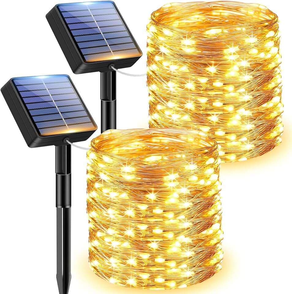 litogo [2 Stück] Solar Lichterkette Aussen, 12M 120 LED Lichterkette Außen Wasserdicht KupferDraht 8 Modus Solarlichterkette Deko für Garten, Balkon, Terrasse, Tor, Hof, Hochzeit, Party (Warmweiß)