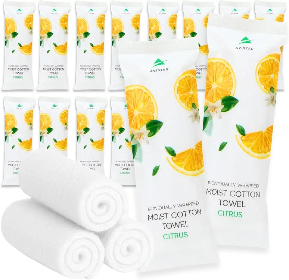 30 Hot or Cold Wrapped Moist Towels –9'' x 9" Moist Towelettes Individually Wrapped Scented Disposable Face & Hand –Pre-Moistened Hand Wipes Soft Refreshing, Travel, Spa, Restaurant- Citrus/Lemon
