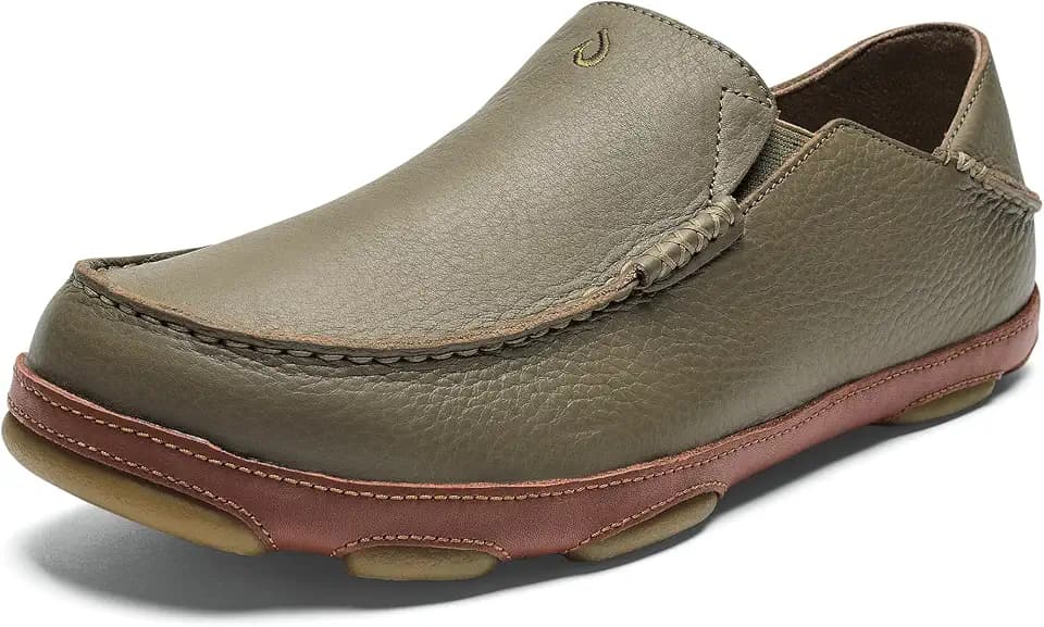 OluKai Moloa Men's Premium Leather Shoes, Easy Slip On & Off Design