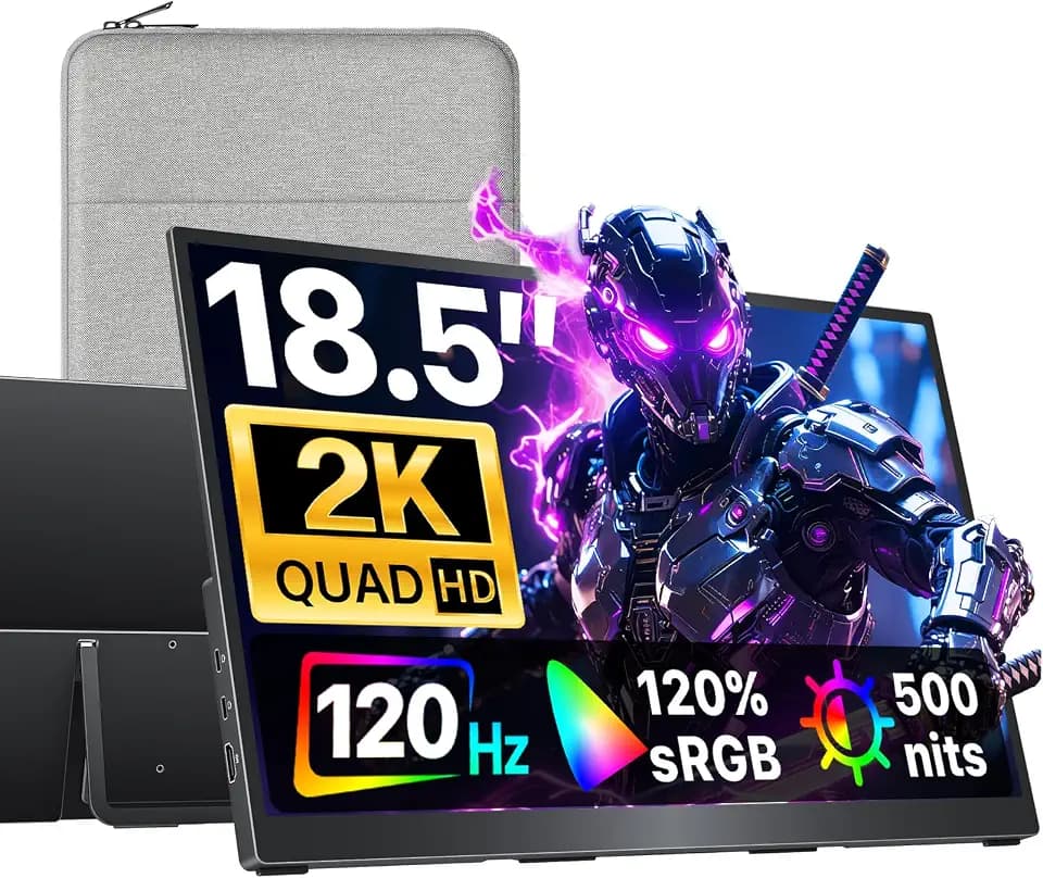 cocopar Portable Monitor 18.5 Inch 2K QHD 120Hz 120% sRGB Travel Monitor with Speaker HDMI USB-C Second Screen for Laptop MacBook Surface PC Xbox PS4/5, VESA Mountable, with Kickstand