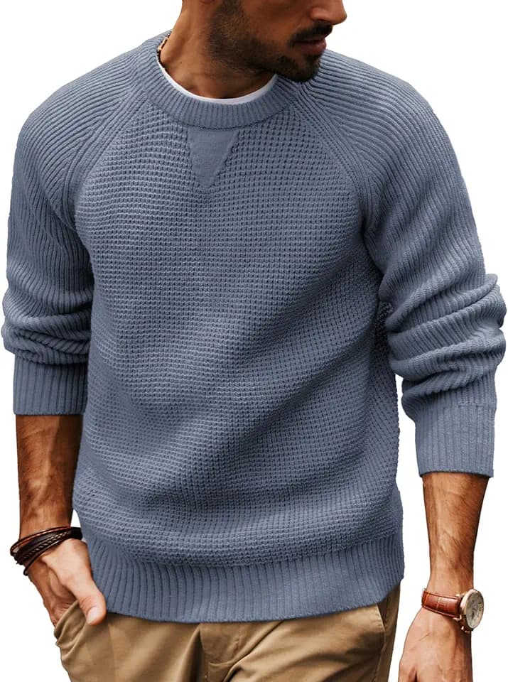 PJ PAUL JONES Herren Pullover mit Rundhals Langarm Waffel Strickpullover