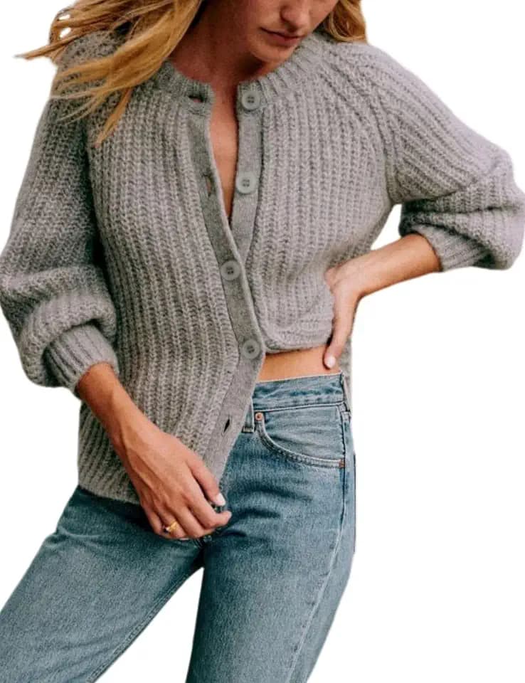 Bianstore Women's Casual Long Sleeve Crewneck Button Down Cardigan Sweater Knit Outwear