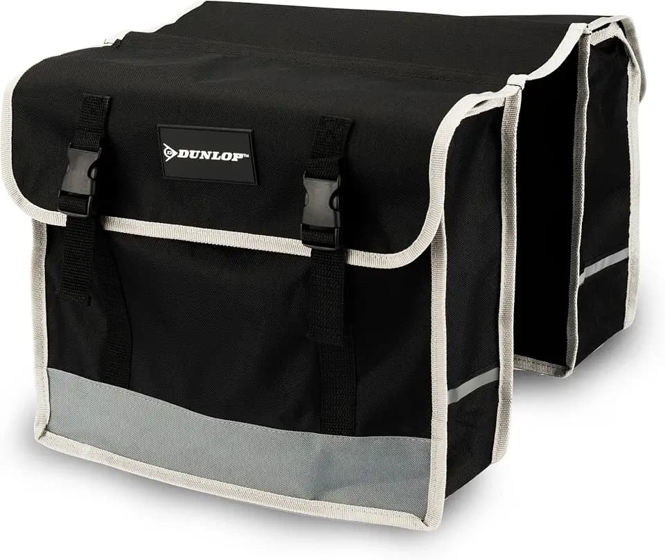 DUNLOP Fahrradtasche Doppel Wasserdicht - Gepäckträgertasche 36x30x12cm - Nylon Fahrradtaschen mit Reflektierenden Streifen für Sicherheit - Klettverschluss Einfach - Schwarz