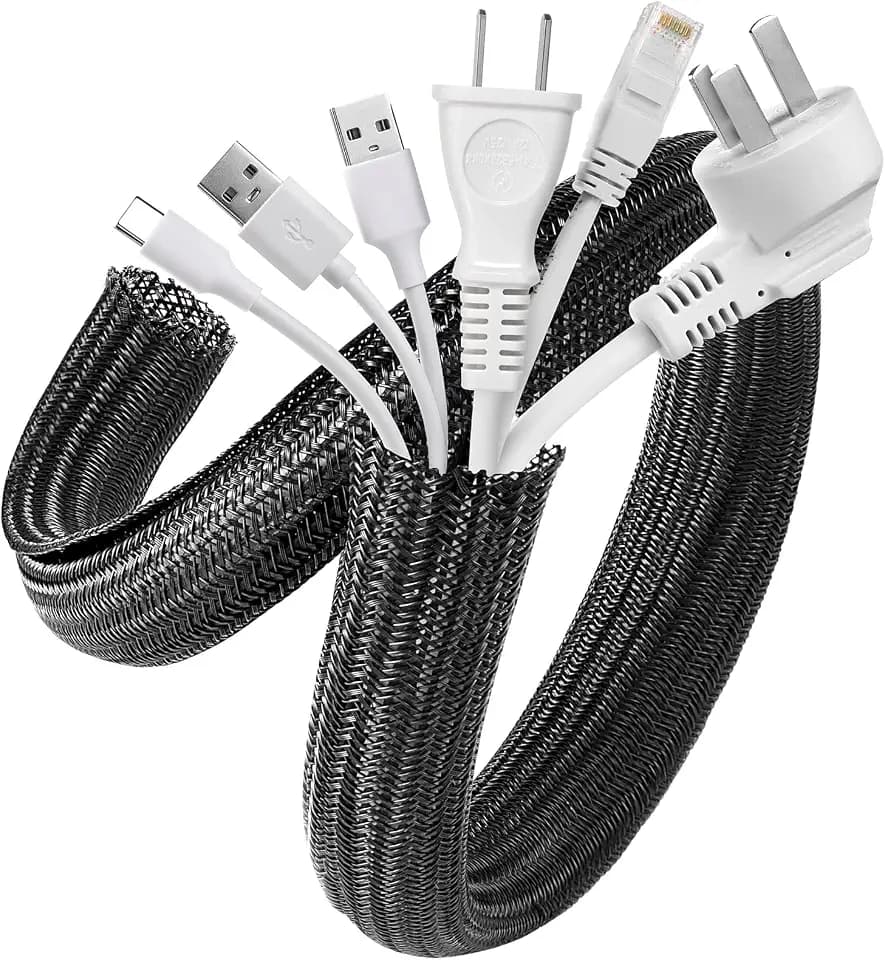 AGPTEK Cable Management Sleeve, 2 Pack 5ft - 1.2 inch Cord Hider, Black