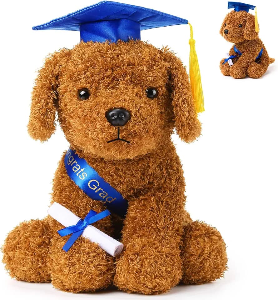 Chalyna 10'' Graduation Season Dog Preschool Plush Stuffed Animal, Blue