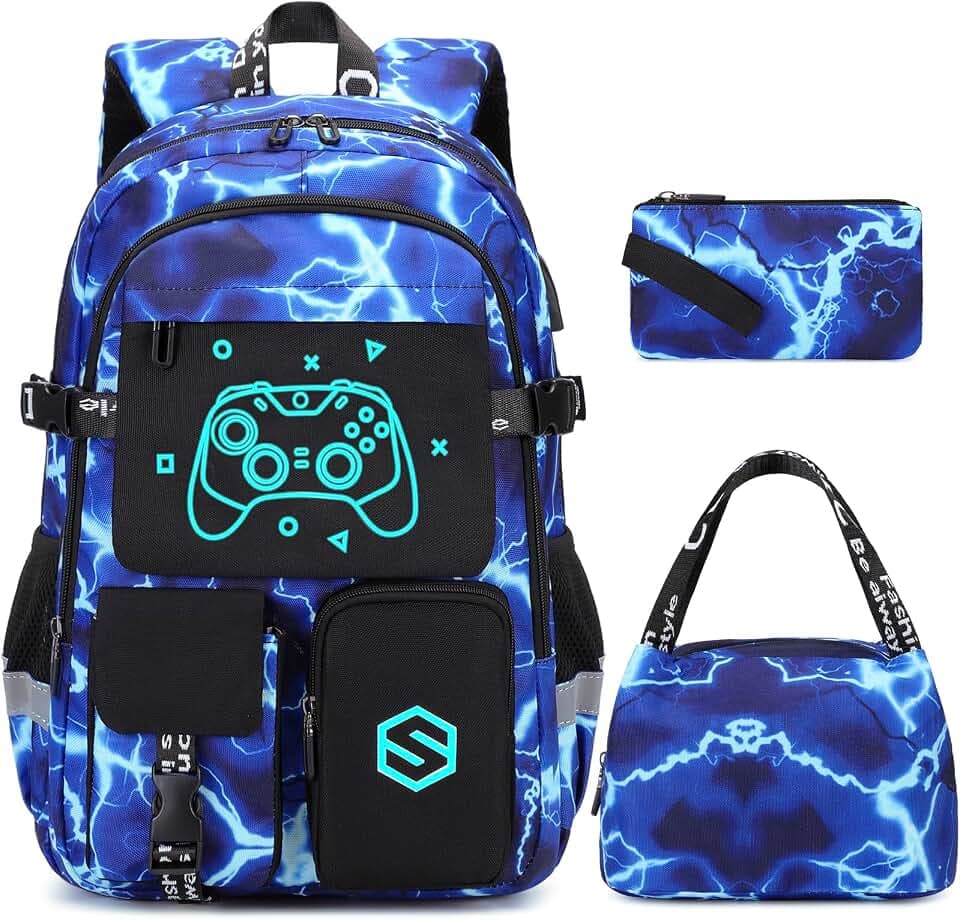 Scothen Boys Backpack, Cool Luminous Kids School Backpacks with Lunch Bag