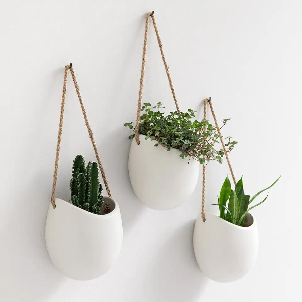 Kazai. Wandvasen -Ellie- | Hängende Keramik-Blumentöpfe 3-teilig | Wand-Deko für Zimmer, Balkon und Garten | Weiss (matt)