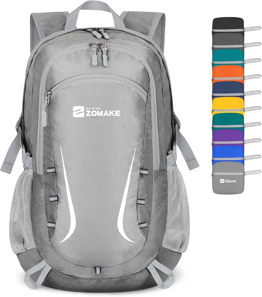 ZOMAKE Lightweight Packable Backpack 35L, Foldable Backpacks Water Resistant Collapsible Light Daypack for Hiking(Silver Grey)
