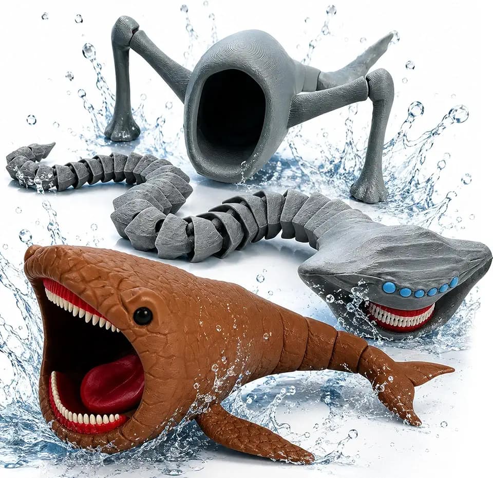 3 Pcs Bloop Sea Monster 3D Printed Flexible Articulated Fidget,Sea Eater