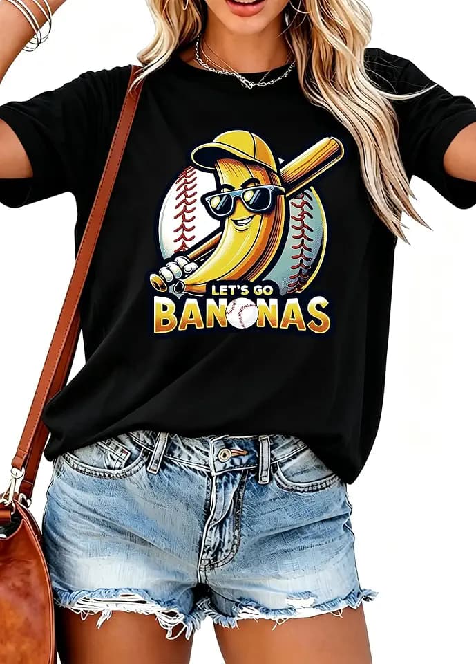 Banana Shirts Baseball Shirt for Women Game Day Shirts Baseball Team Shirt Women Funny Fan Short Sleeve Top