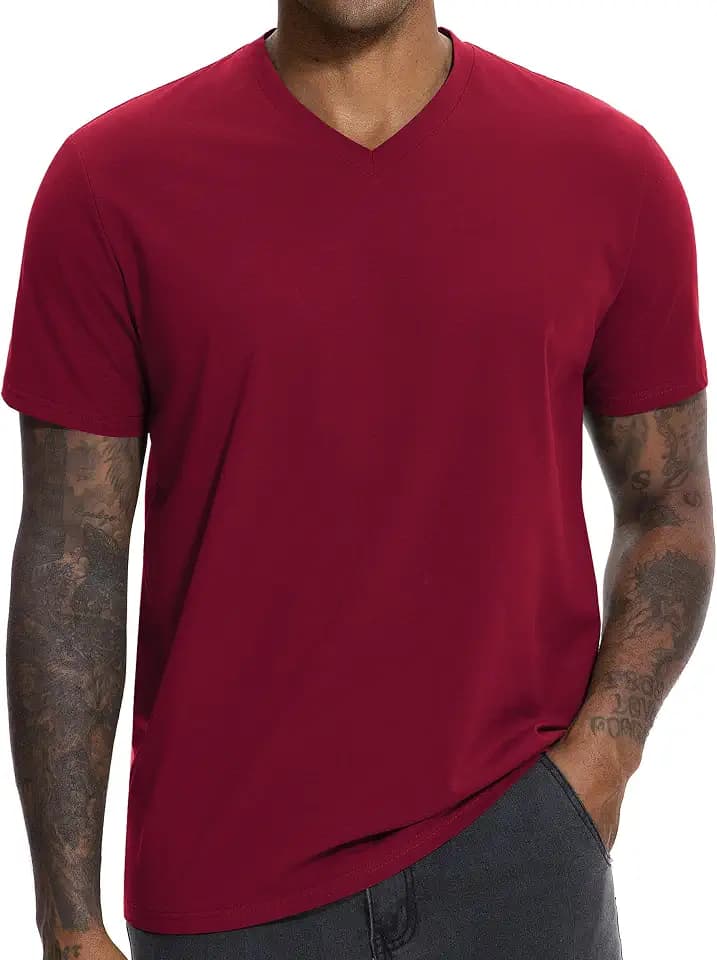 VEIISAR Men's V-Neck T-Shirt, Cotton Stretch