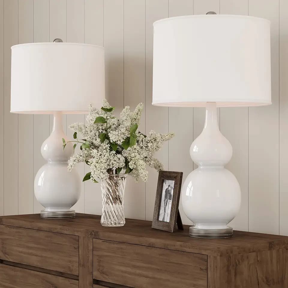 Lavish Home Ceramic Table Lamps, White, Set of 2
