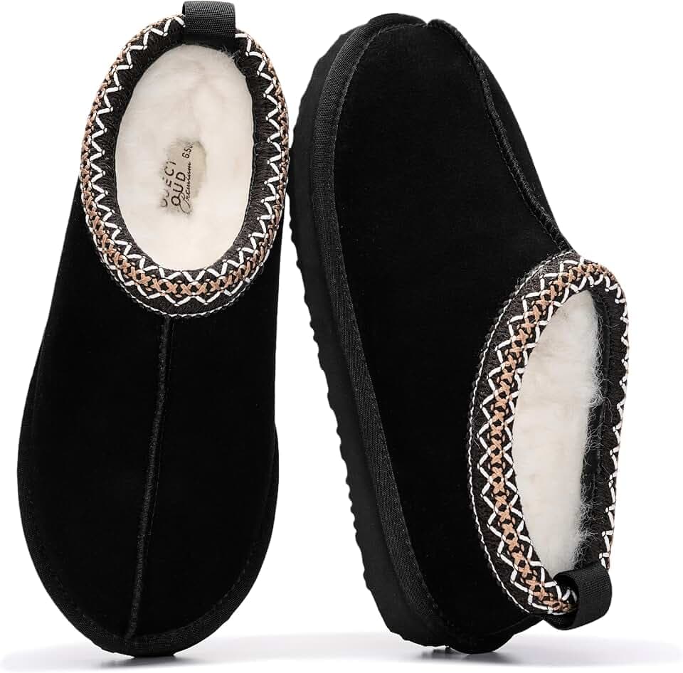 100% Genuine Leather Womens Slippers Fur-Lined Shearling Slippers for Women