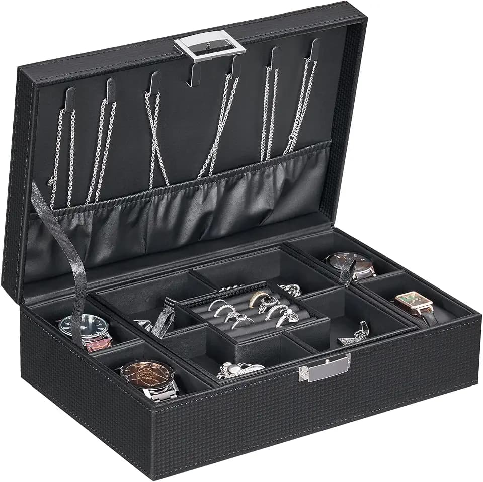 BEWISHOME Mens Jewelry Box Organizer, Jewelry Box for Men Women