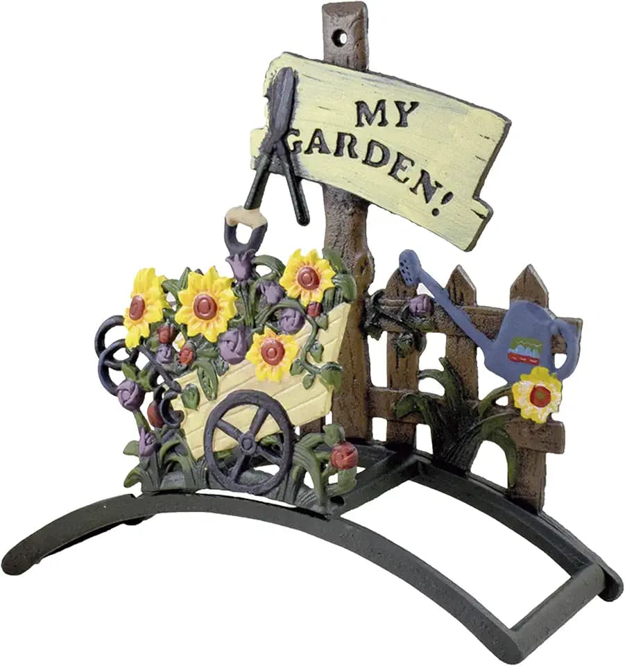 Ferrestock FSKPM010 Vintage Wand Schlauchhalter Blumenmuster Dekorative Hergestellt aus farbigem Schmiedeeisen mit ausreichend Platz zum Aufwickeln eines Schlauches, mehrfarbig