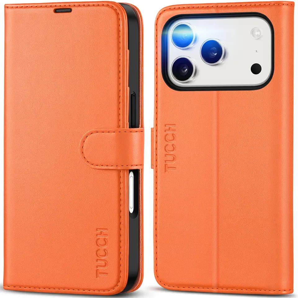 TUCCH Wallet Case for iPhone 18 Pro/17 Pro (6.3"), 4 Card Slots, Orange