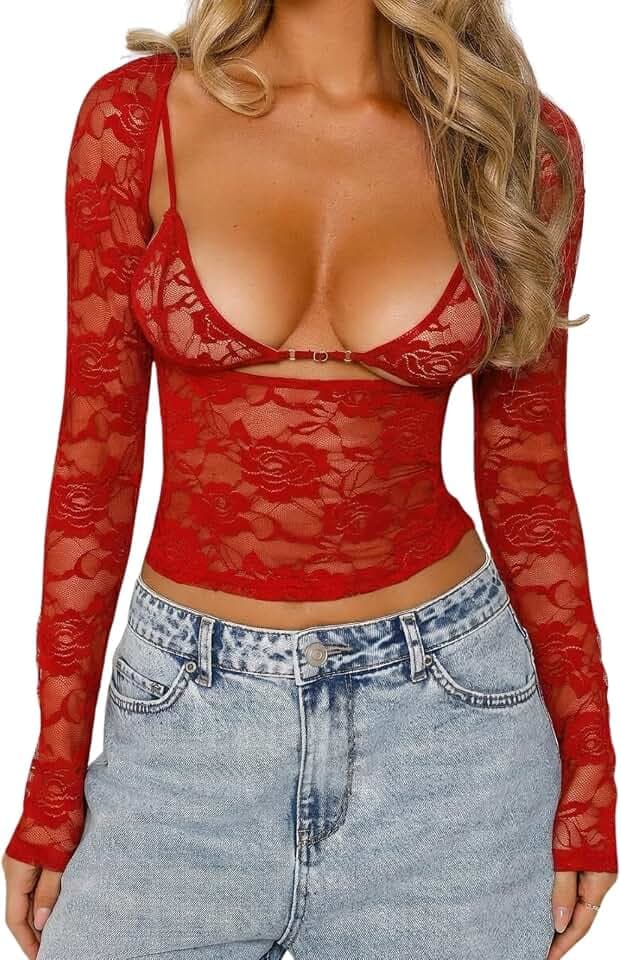 Women Y2K Backless Lace Crop Top Open Back Sheer See Through Going Out Tops