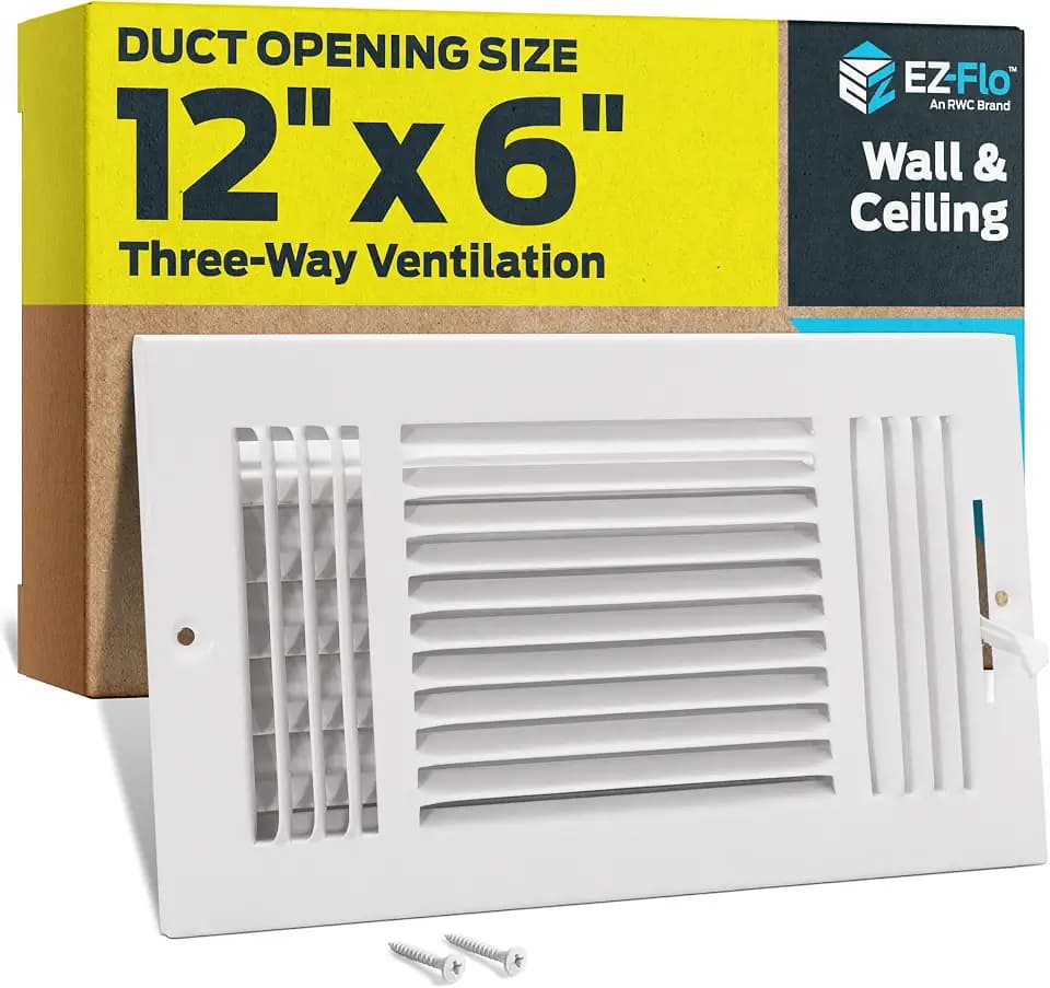 EZ-FLO 12 x 6 Inch (Duct Opening) Air Vent Cover for Wall or Ceiling, Three-Way Ventilation Register, Solid Steel HVAC Register Cover, White, 61615