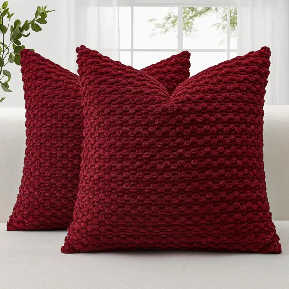 JOTOM 2er Set Cord Kissenbezüge, 3D Bubble Texture Boho Zierkissenbezug Dekorative Sofakissen Dekokissen Kordsamt Kissenbezug Deko Kissenhülle für Couch Sofa Wohnzimmer (45x45cm, Burgund)