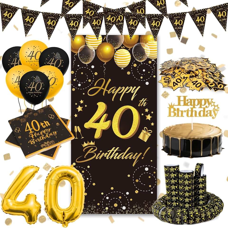 WenmthG 40 Geburtstag Deko Männer Frauen, Deko 40 Jahre Schwarz Gold