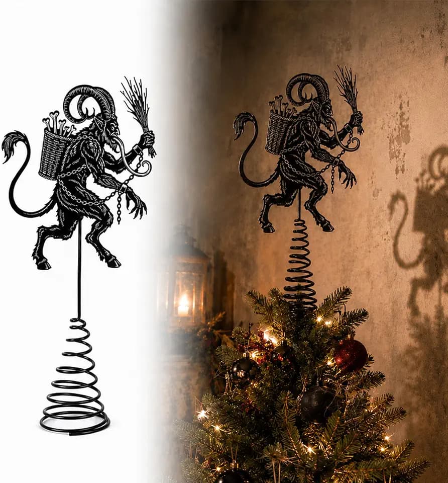 11.8" x 9" Metal Krampus Christmas Tree Topper, Gothic Krampus Tree Decor