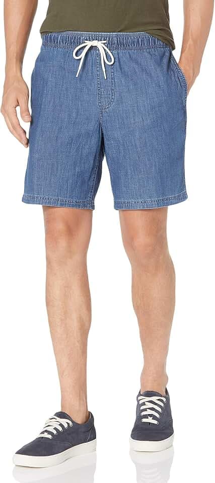 Amazon Essentials Herren Relaxed Fit 20cm Baumwollshorts mit Elastischem Bund und Kordelzug