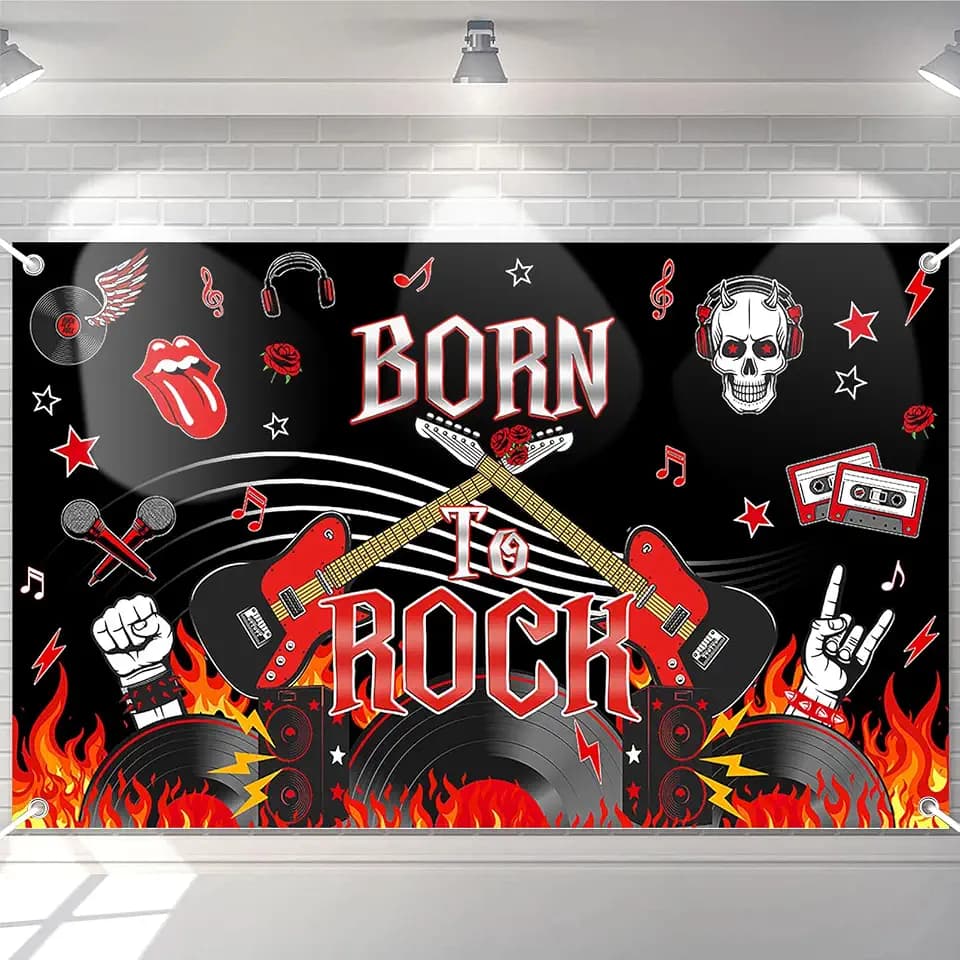 Avezano Born to Rock Banner 1950's Rock and Roll Birthday Party Decorations Black and Red Music Theme Birthday Party Decorations Supplies 70.8 x 43.3 Inch