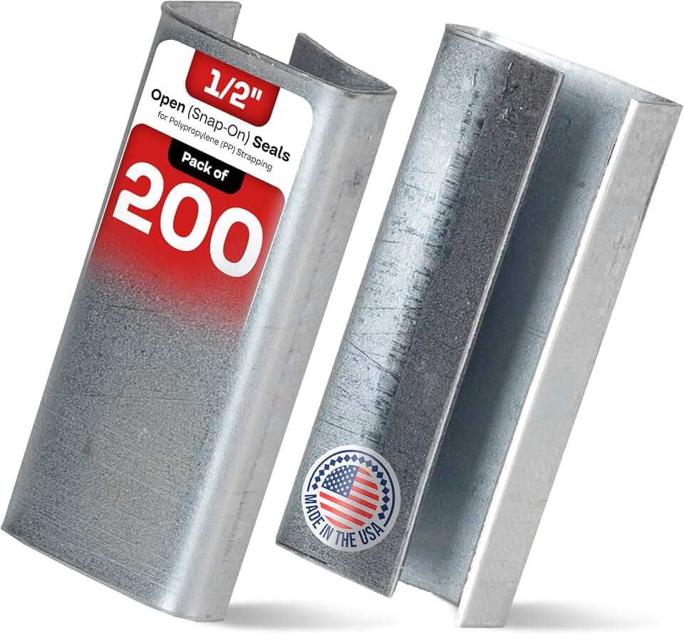 IDL Packaging Open (Snap-On) Seals of 1.25" Length for 1/2" Strap Width Polypropylene (PP) Strapping (Pack of 200) - Strong Metal Clips with Superior Holding Power