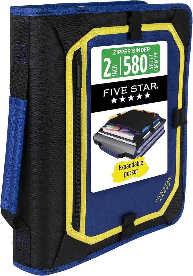Five Star Zipper Binder 2 Inch O-Rings Case Organizer with Expansion Panel and 5-Tab Expanding File Folder, 580 Sheet Capacity, Cosmic Blast (290520M)