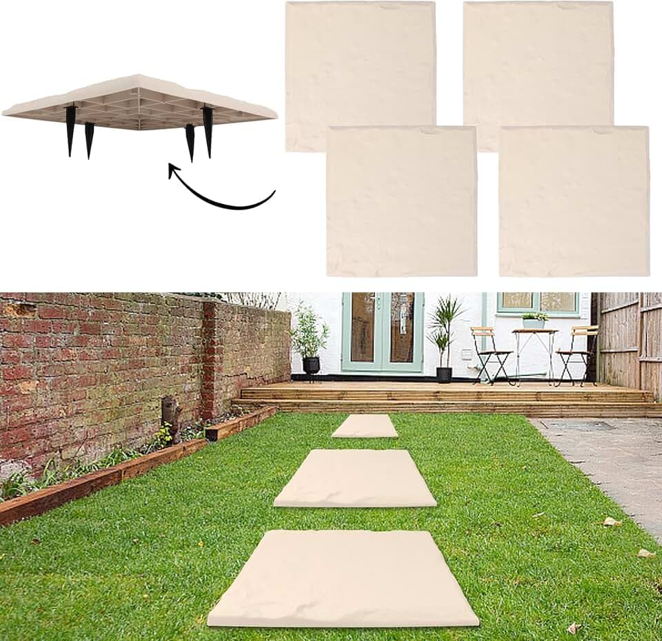 4Pcs Large Stepping Stones Outdoor Garden Walkway, Durable Plastic Pavers for Patio, Pathway, and Landscaping, Weatherproof Stepping Stones with Ground Stakes for Easy Installation