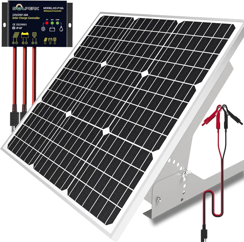 SOLPERK 50W/12V Solar Panel Kit, Solar Battery Trickle Charger Maintainer + Waterproof Controller + Adjustable Mount Bracket for Automotive Motorcycle Boat Marine RV Camping Roof