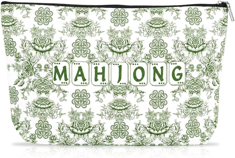 Empty Mahjong Tiles Bag with Zippered 13 x 7.8 Inches Thickened Green Print American Bag for 1.2 Inches Standard Size American Mahjong Tiles Accessories and Gifts(Case Only)
