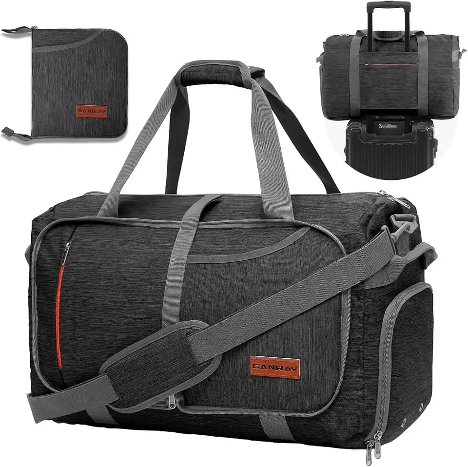 Canway 40L Foldable Duffle Bag for Travel Men & Women Carry On 22"x14"x9" Airline Approved, Small Luggage Overnight Bag with Shoe Compartment, Water-Resistant Gym & Sports Bag
