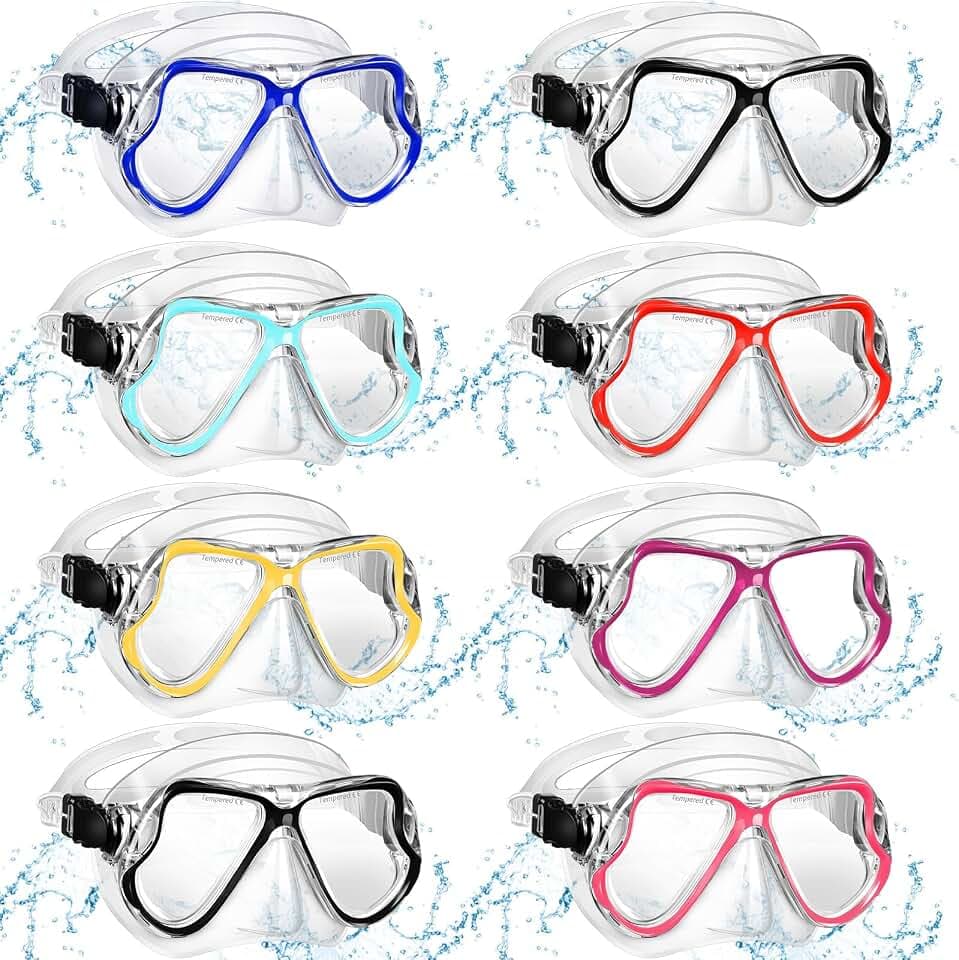 Sherr 8 Pack Adult Goggles with Nose Cover Antifog Swimming Mask Diving Mask Swim Glasses Scuba Snorkeling Gear Tempered Glass Youth Pool Goggles for Scuba Diving Snorkeling Swimming Spearfishing