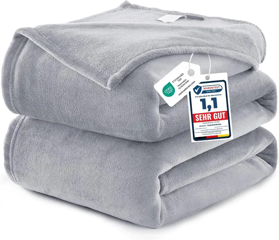 WAVVE Kuscheldecke Flauschig Decke Fleecedecke - Sofadecke Hellgrau 220x240 cm Wohndecke Couchdecke Weich,Warm XXL Groß Decke Sofa Leicht
