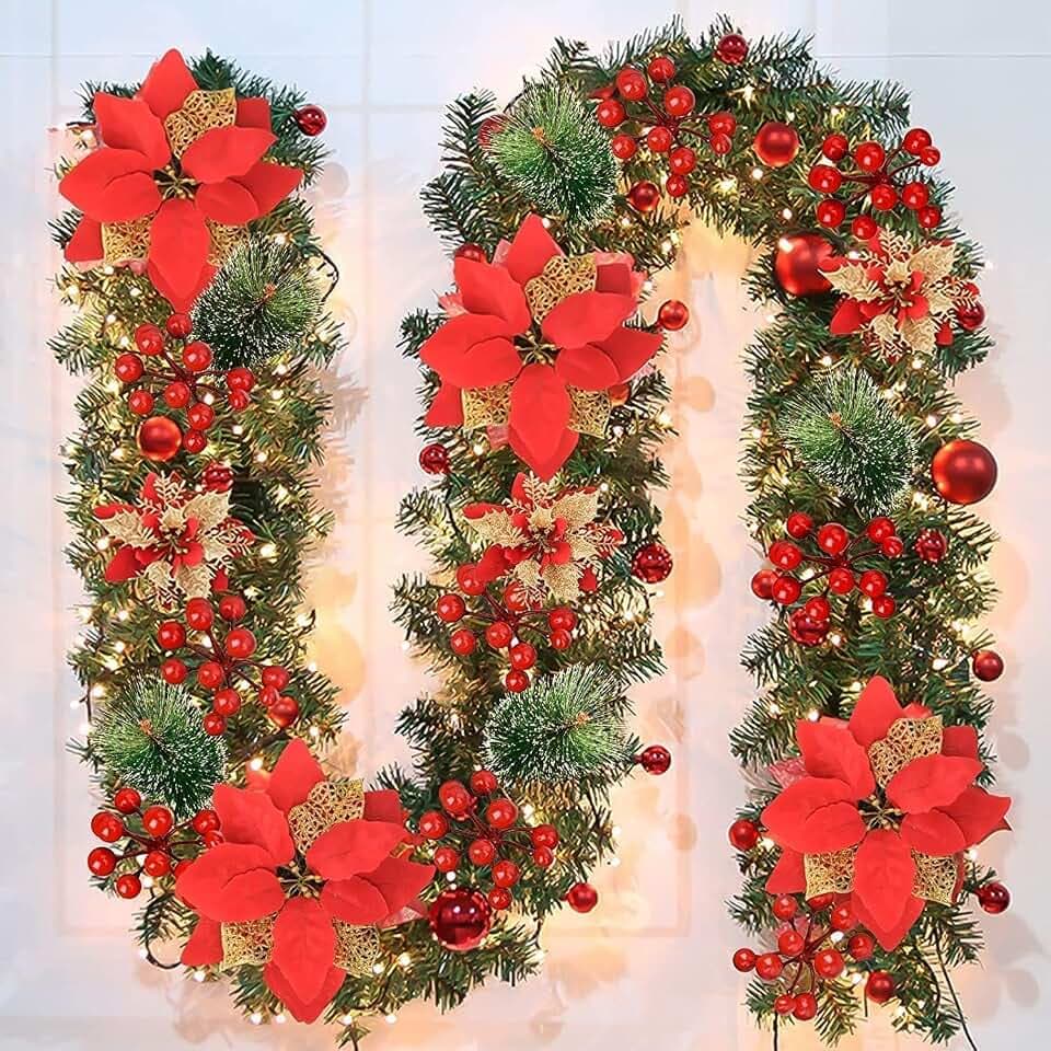 Weihnachtsgirlande mit Beleuchtung - Weihnachtsgirlande - 270cm Weihnachtsgirlande Weihnachtskranz Tannengirlande Weihnachtsdeko Beleuchtet Künstlich Weihnachten Dekoration