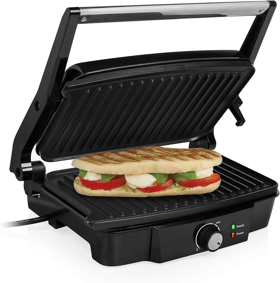 Tristar Kontaktgrill mit 180° Öffnung und Einer Bratfläche von 28 x 17 cm/auch als Tischgrill nutzbar, 1500 Watt, GR-2852, schwarz