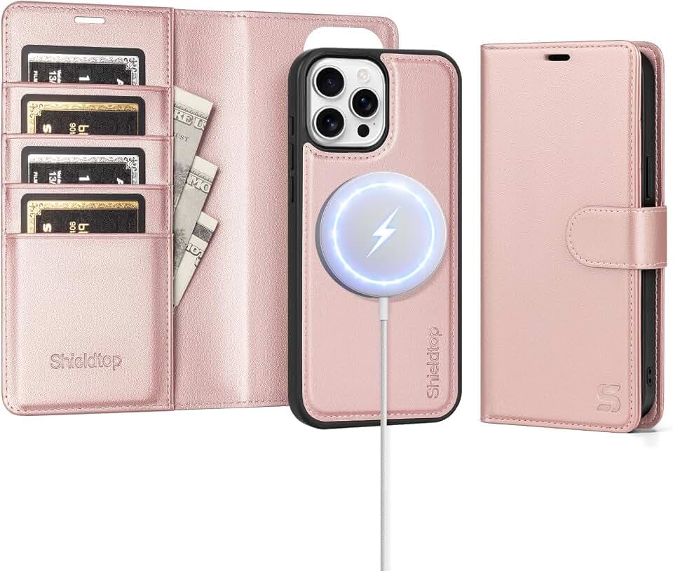 Shieldtop Compatible with MagSafe iPhone 13 Pro Wallet Case,Rose Gold