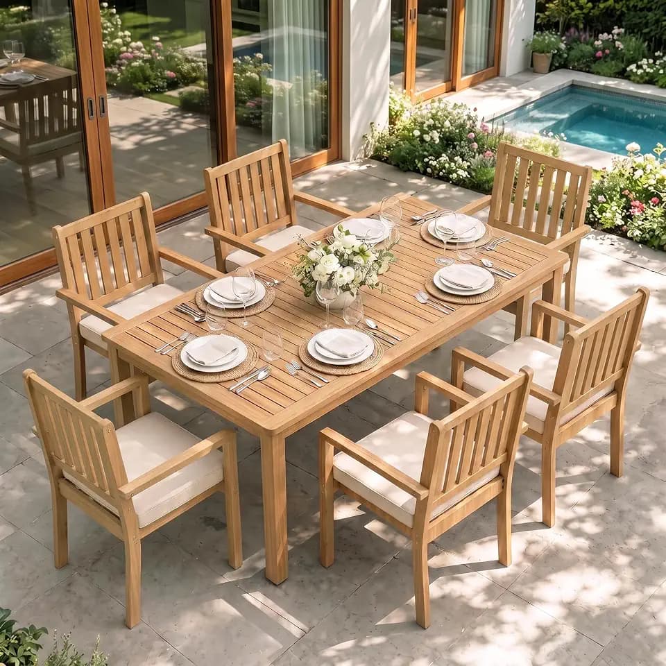 Wisteria Lane 7-Pieces Acacia Outdoor Patio Dining Table and Chairs for 6