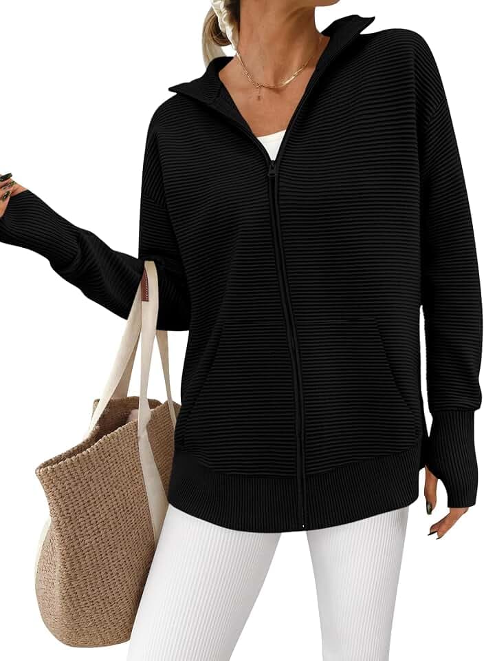 PRETTYGARDEN Womens Long Sleeve Zip Up Ribbed Cardigan Sweaters