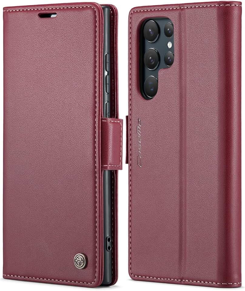 SINIANL for Samsung Galaxy S22 Ultra Wallet Case with RFID Blocking, Red