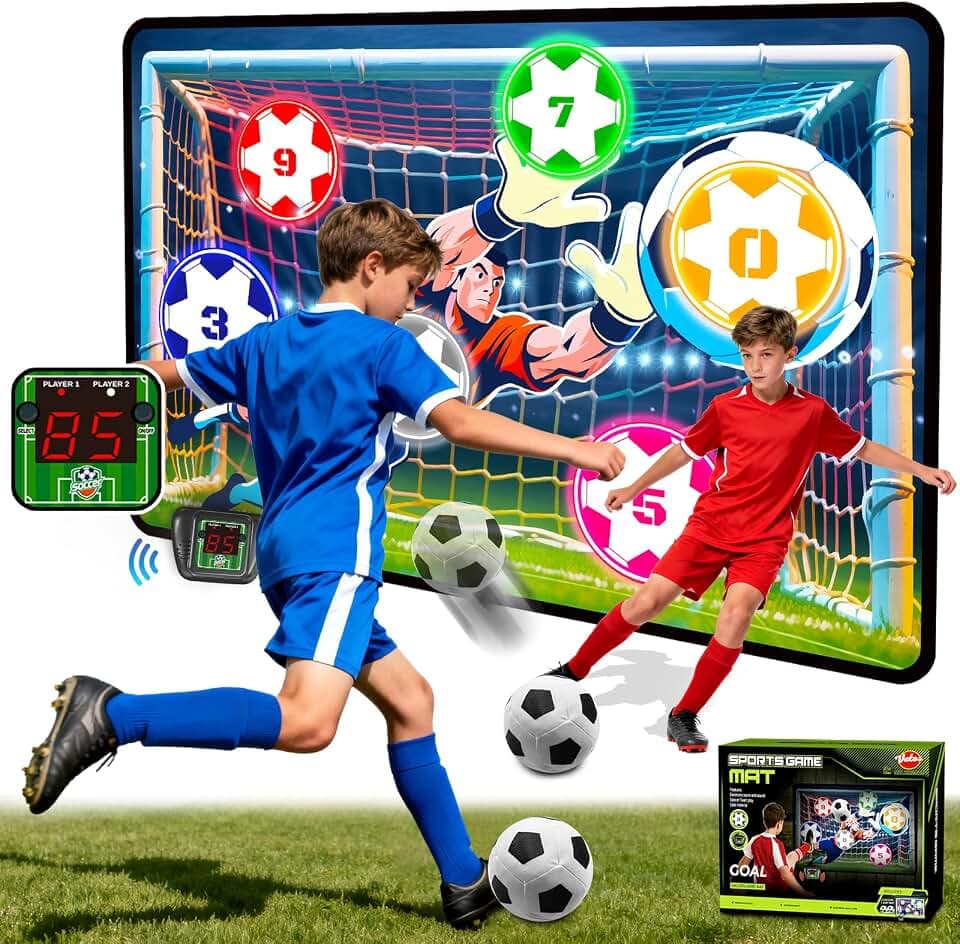 VATOS Elektronisches Fußball-Tor mit Punktezählung für Kinder, Indoor- und Outdoor-Fußballtrainingsziel, Stofftor und 2 Bälle, Sport-Spielzeug als Geburtstags ab 3 Jahren
