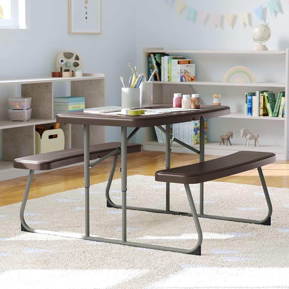 Flash Furniture Kids Commercial Grade Plastic Folding Picnic Table, Brown