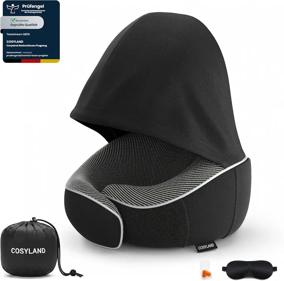 COSYLAND Nackenkissen Flugzeug mit Kapuze Memory Foam Reisekissen